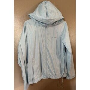 Columbia Jacket Womens Baby Blue Lightweight Waterproof Rain Wind Packable  XL